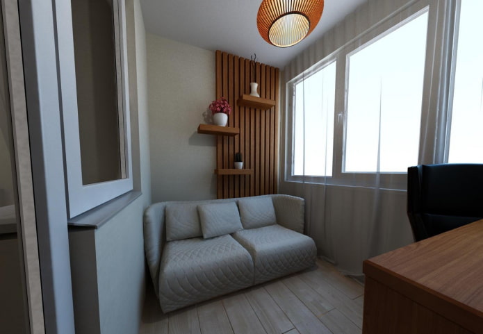freestanding sofa in the interior of the loggia