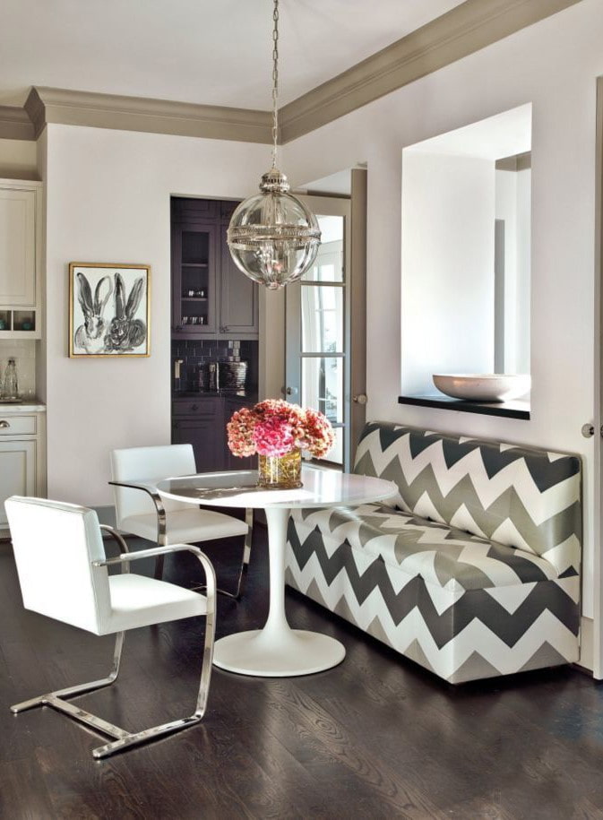 sofa without armrests in the interior of the kitchen