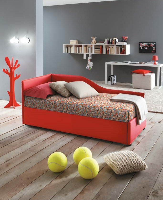 red ottoman in the interior