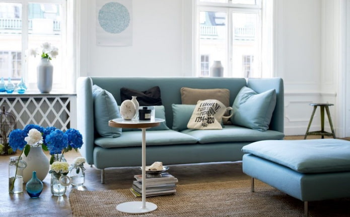 blue sofa in the interior