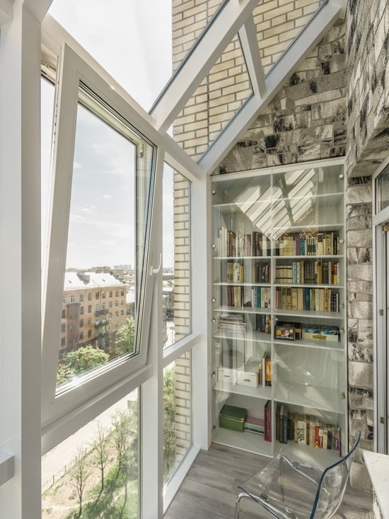 Balcony with gray stone and panoramic windows Balcony with gray stone and panoramic windows