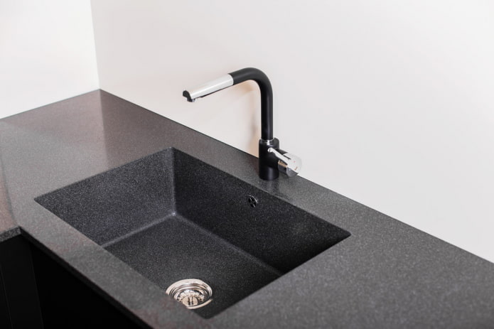 black sink made of artificial stone in the interior black sink made of artificial stone in the interior