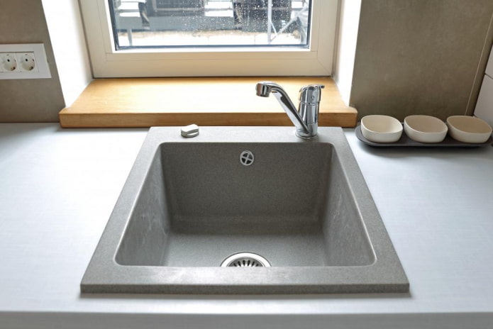 gray sink made of artificial stone in the interior gray sink made of artificial stone in the interior