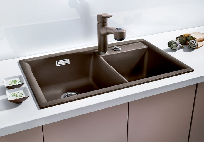 sink with two bowls made of artificial stone sink with two bowls made of artificial stone
