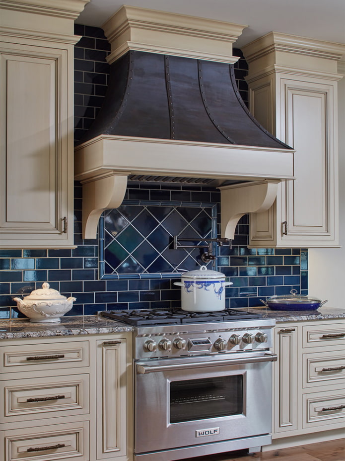 Blue apron with white seams