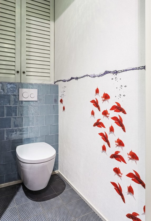 Blue square tiles in the toilet