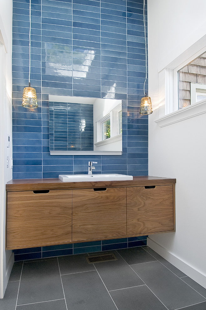 blue tiles in the bathroom