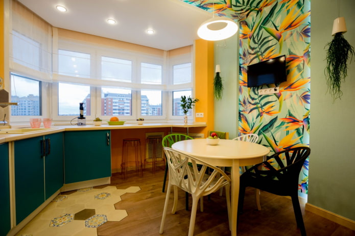 combination of laminate and tiles in the interior of the kitchen combination of laminate and tiles in the interior of the kitchen