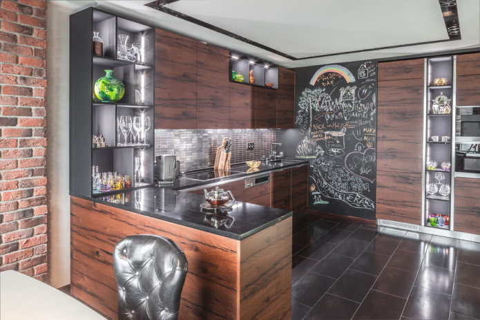 black floor tiles in the interior