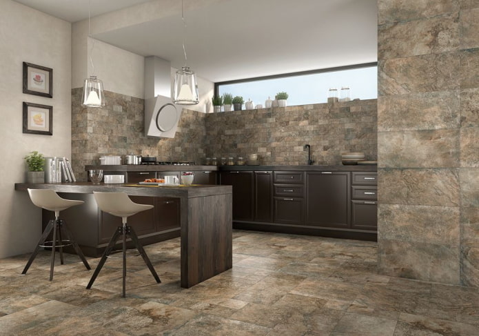 stone effect floor tiles in the interior