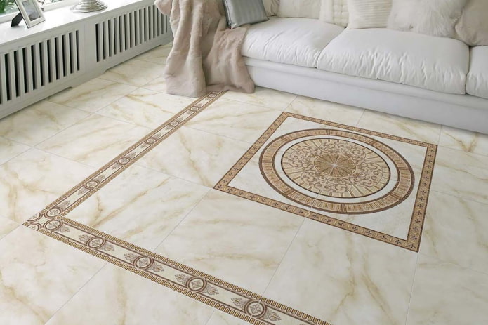 panels from tiles on the floor in the interior of the living room