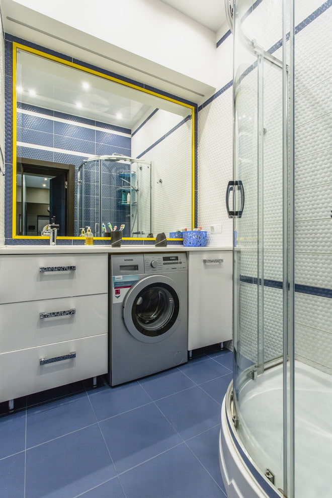 blue floor tiles in the interior