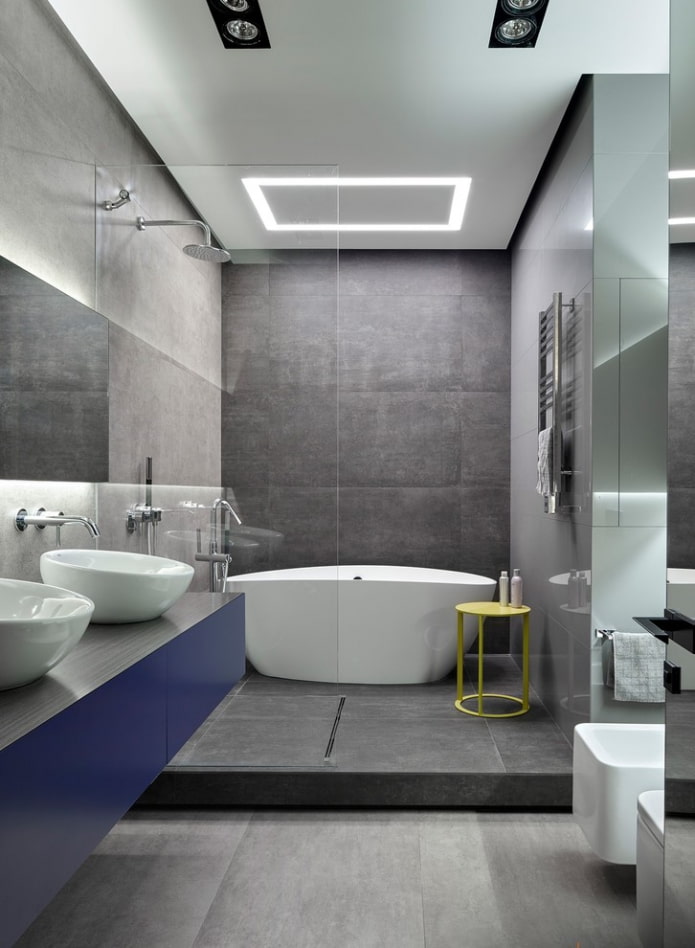 gray tiles in the bathroom interior