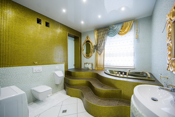 tiled decoration in the interior of the bathroom