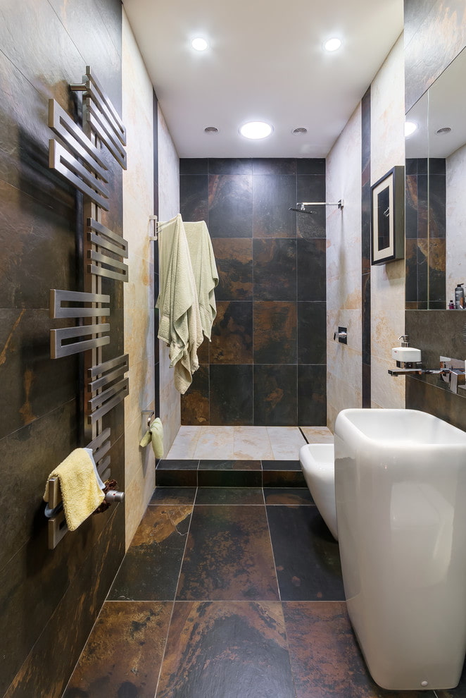 tiled floor in the bathroom