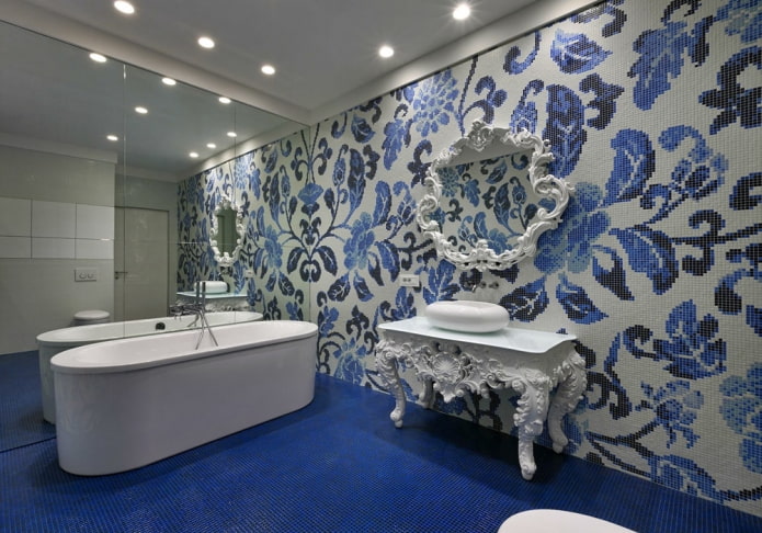 patterned tiles in the bathroom interior