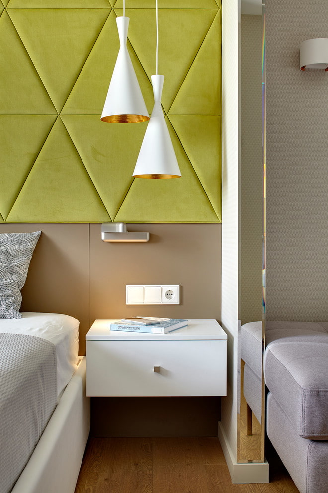 hanging bedside table in the bedroom