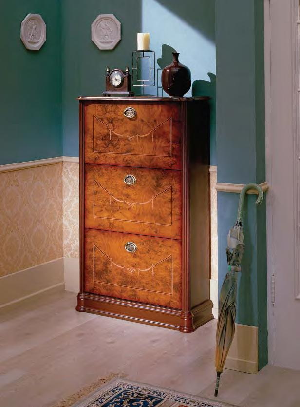 shoe rack in the interior of the hallway in a classic style