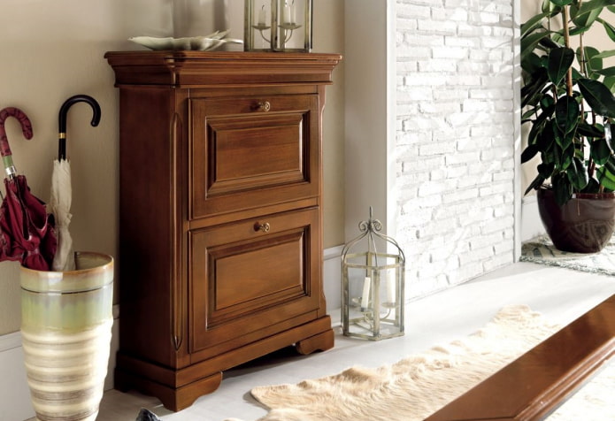 shoe rack in the interior of the hallway in a classic style
