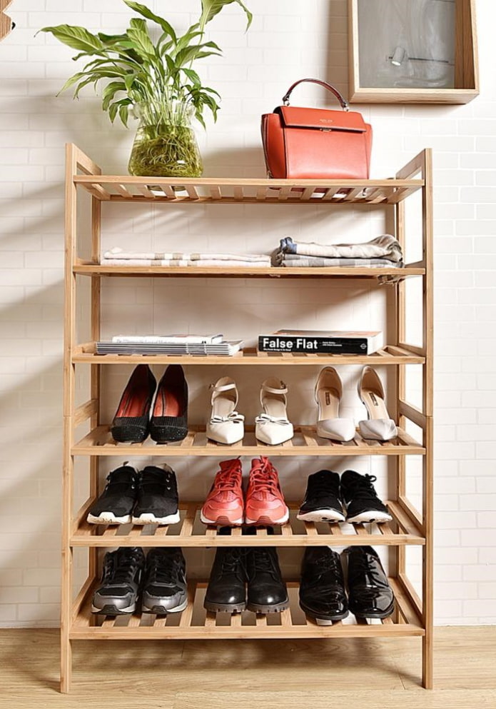 open shoe rack in the interior of the hallway