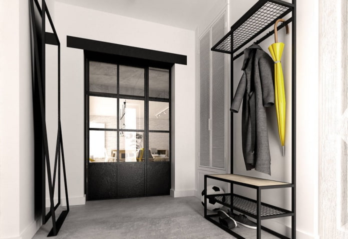 shoe rack in the interior of the hallway in the loft style