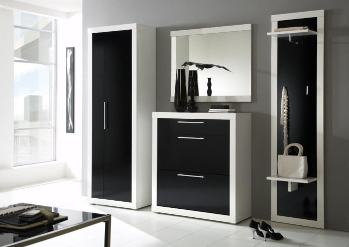 shoe rack in the interior of the hallway in high-tech style