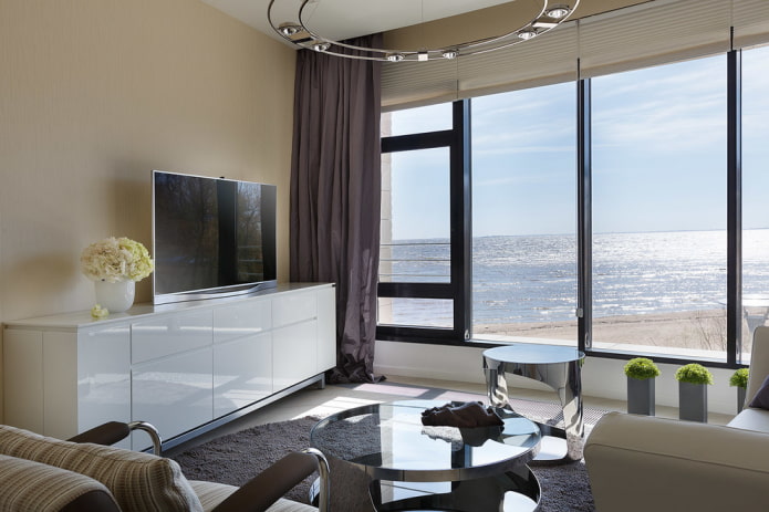 glossy TV stand in the interior glossy TV stand in the interior