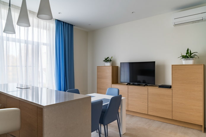 TV stand made of chipboard in the interior TV stand made of chipboard in the interior