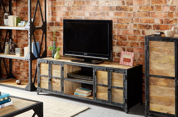 TV stand in a loft-style interior TV stand in a loft-style interior