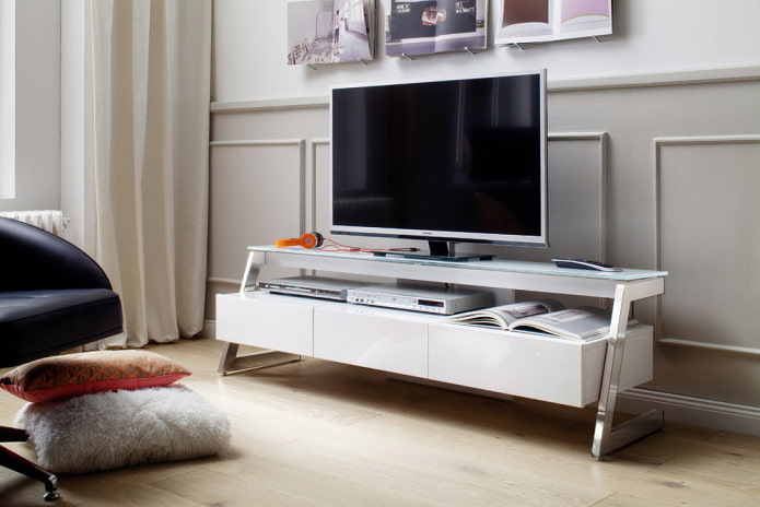 TV stand in high-tech interior TV stand in high-tech interior