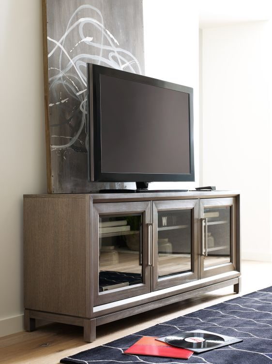 TV stand with glass doors in the interior TV stand with glass doors in the interior