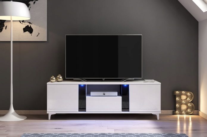TV stand in white in the interior TV stand in white in the interior
