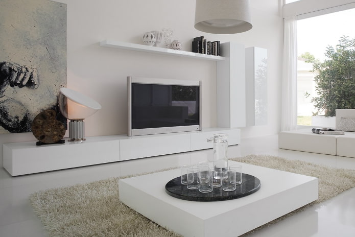 TV stand in the interior in the style of minimalism TV stand in the interior in the style of minimalism