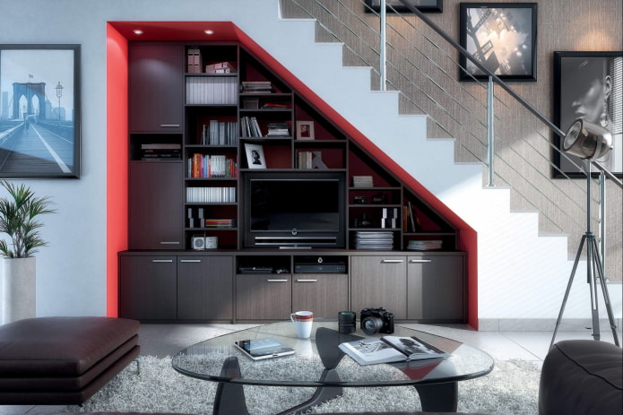 cabinet under the flight of stairs in the interior
