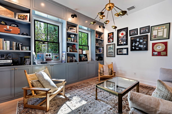 cabinet with open shelves around the window in the interior cabinet with open shelves around the window in the interior