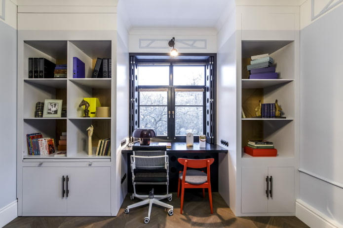 cabinets on both sides of the window in the interior cabinets on both sides of the window in the interior