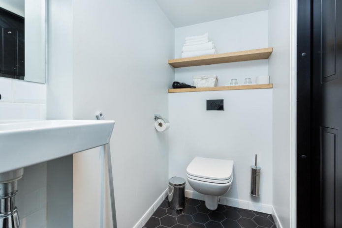 open shelves in the interior of the toilet