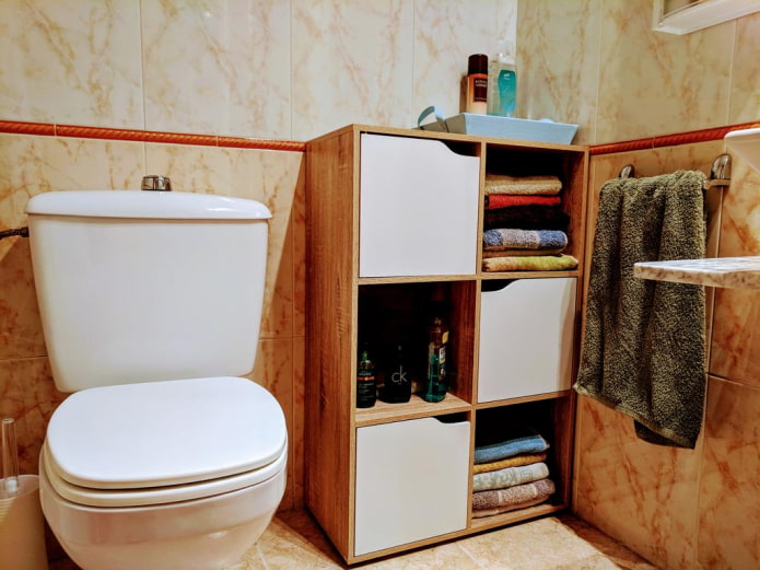 shelving in the interior of the toilet