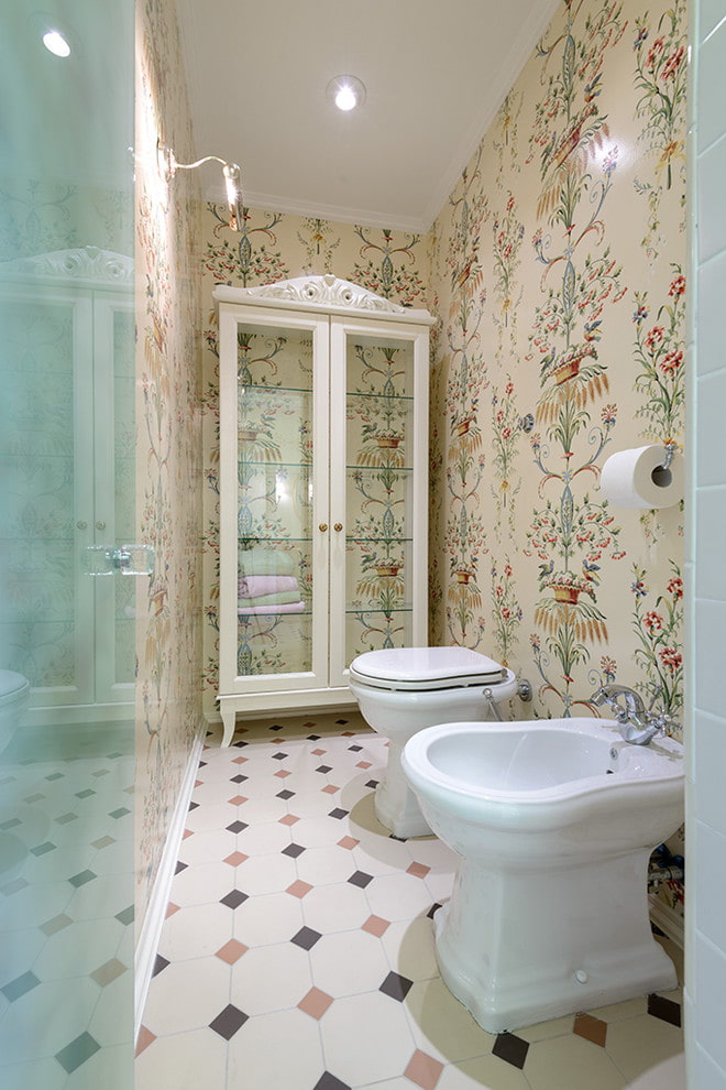 wardrobe with drawings in the interior of the toilet