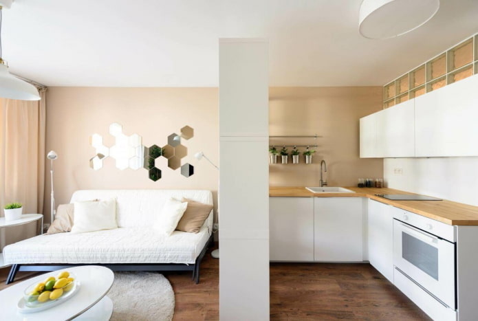 kitchen in the interior of a studio apartment