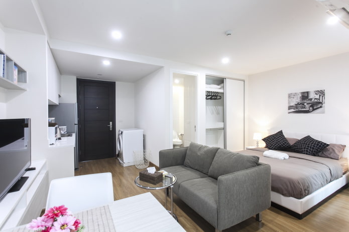 lighting in the interior of a studio apartment