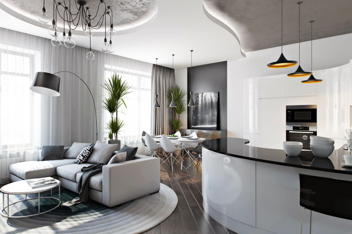 interior of a studio apartment in high-tech style