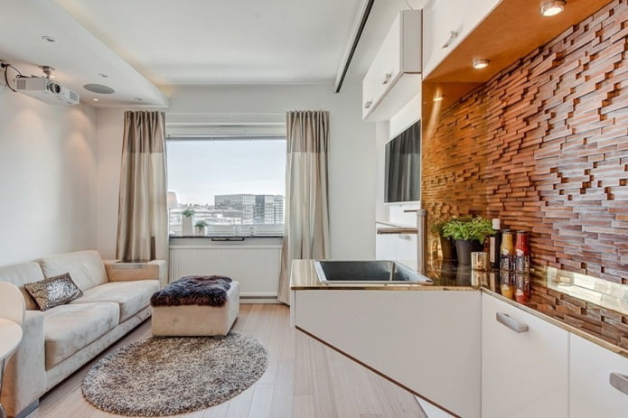 interior of a studio apartment with one window