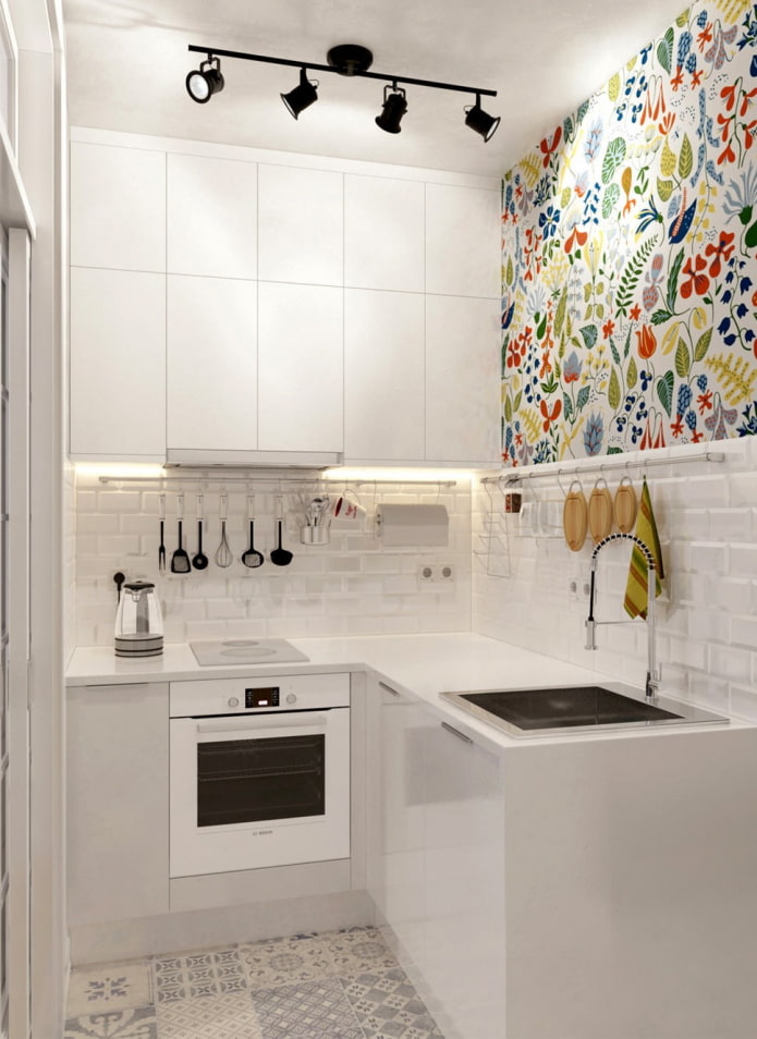kitchen area in the interior of a studio apartment