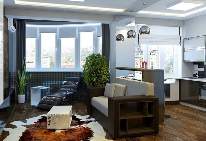 interior of a studio apartment with two windows