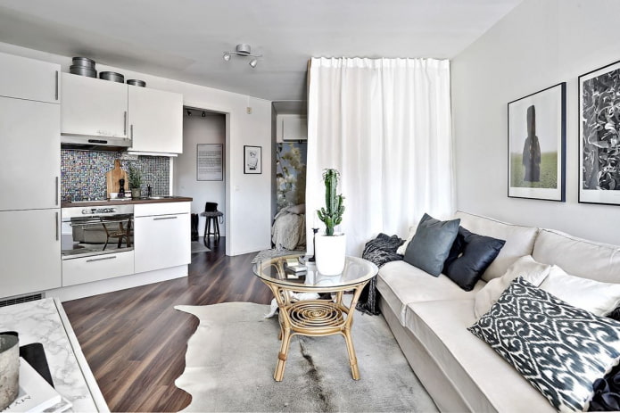 zoning in the interior of a studio apartment