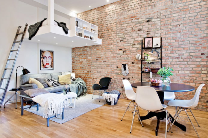 interior of a studio apartment in loft style