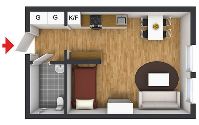 Layout of a studio apartment 25 sq. m.