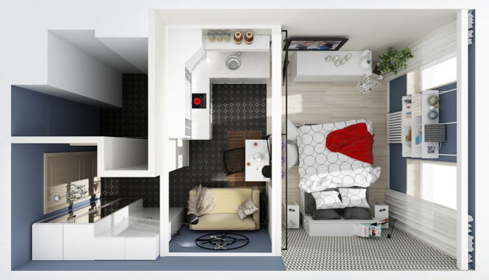 Layout of a studio apartment 25 sq. m.
