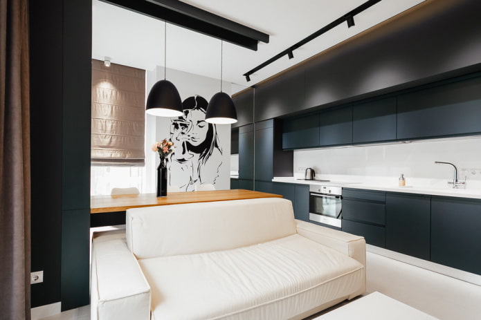 interior with kitchen area on the side wall interior with kitchen area on the side wall